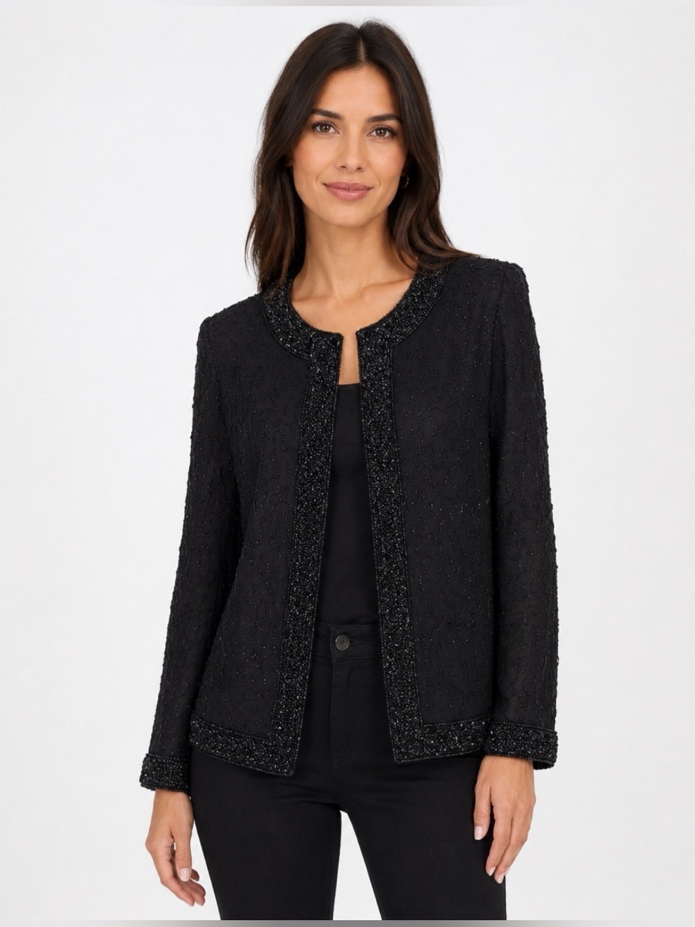 Laurence Kazar Vintage Silk Beaded Formal Jacket Party Holiday Black Size Medium